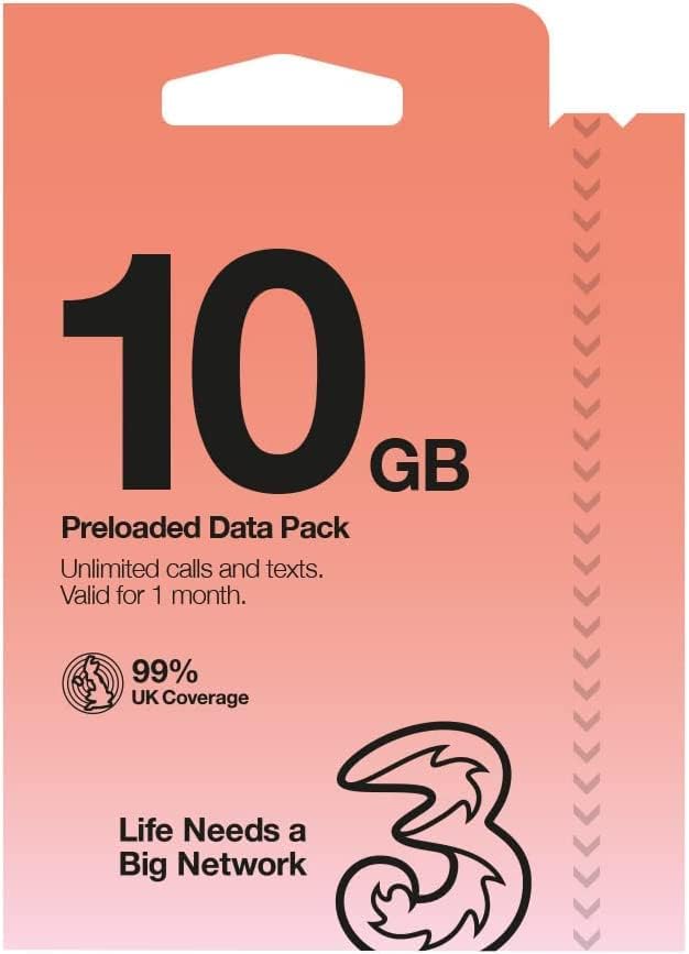 TSIM PrePaid Europe SIM Card 10GB in UK / 6GB in Roaming Countries (UK Three) for 30 Days with Free Roaming/USE in 71 Destinations Including All European Countries