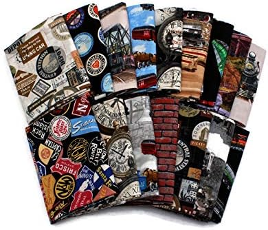 10 Fat Quarters Assorted Trains Locomotive Engine Railway Railroads Tracks Trains Signs Express Engineer Transportation Fat Quarter Bundle M491.04