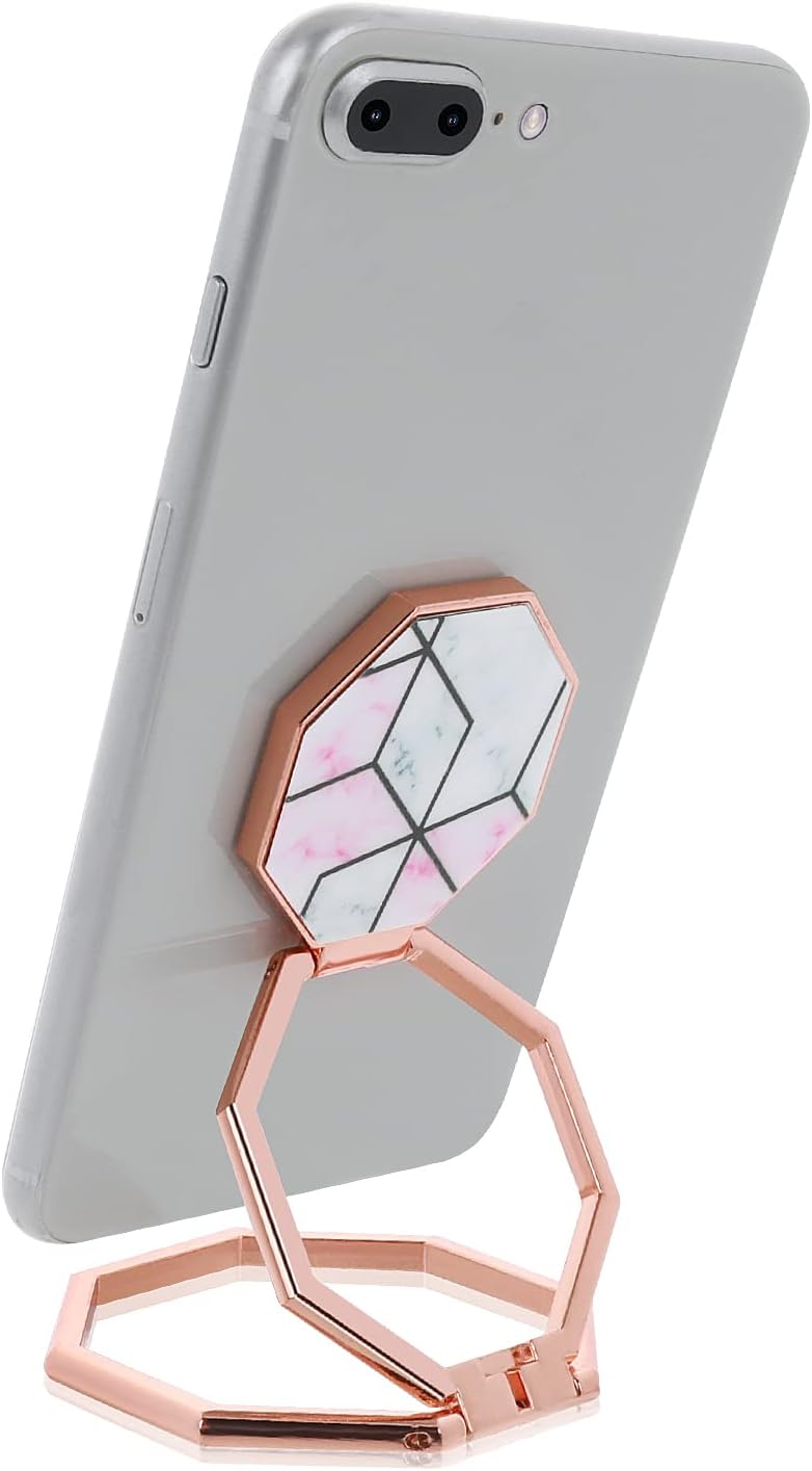 Cobee Cell Phone Ring Holder Finger Kickstand, 360° Rotation Metal Cellphone Back Grip Foldable Cell Phone Stand Adjustable Phone Holder Compatible with Most Smartphones (Rose Red Marbling)