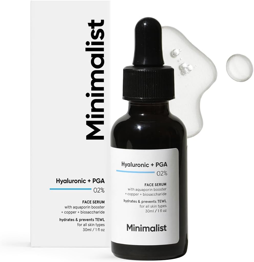 Minimalist 2% Hyaluronic Acid + PGA Serum for Intense Hydration, Glowing Skin & Fines Lines | Daily Hydrating Face Serum For Women & Men with Dry, Normal & Oily Skin, Transparent, 30 ml (Pack of 1)