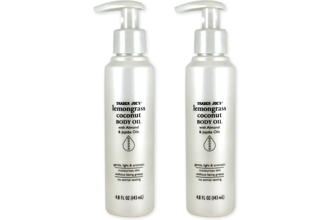 Trader Joe's Lemongrass Coconut Body Oil with Almond and Jojoba Oils 4.8 FL OZ (143 ml) - 2 PACK
