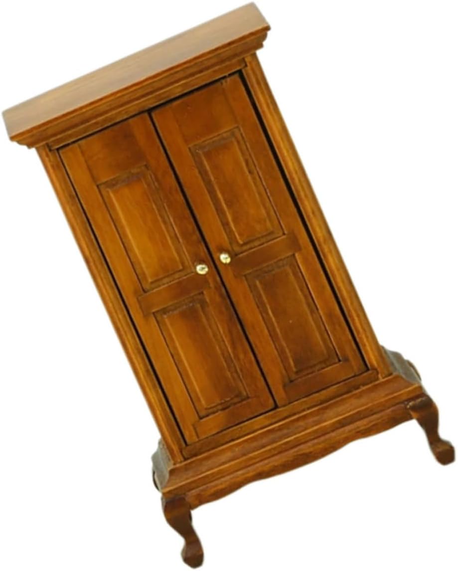 Toyvian Miniature Dollhouse Wardrobe Wooden Vintage Cabinet European Style Bedroom Furniture Model for Fairy Garden Decoration Realistic Lifelike Craftsmanship Versatile Collectible