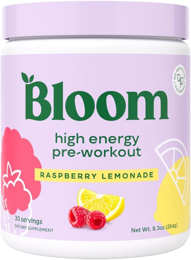 Bloom Nutrition Pre Workout Powder, Raspberry Lemonade, 30 Servings