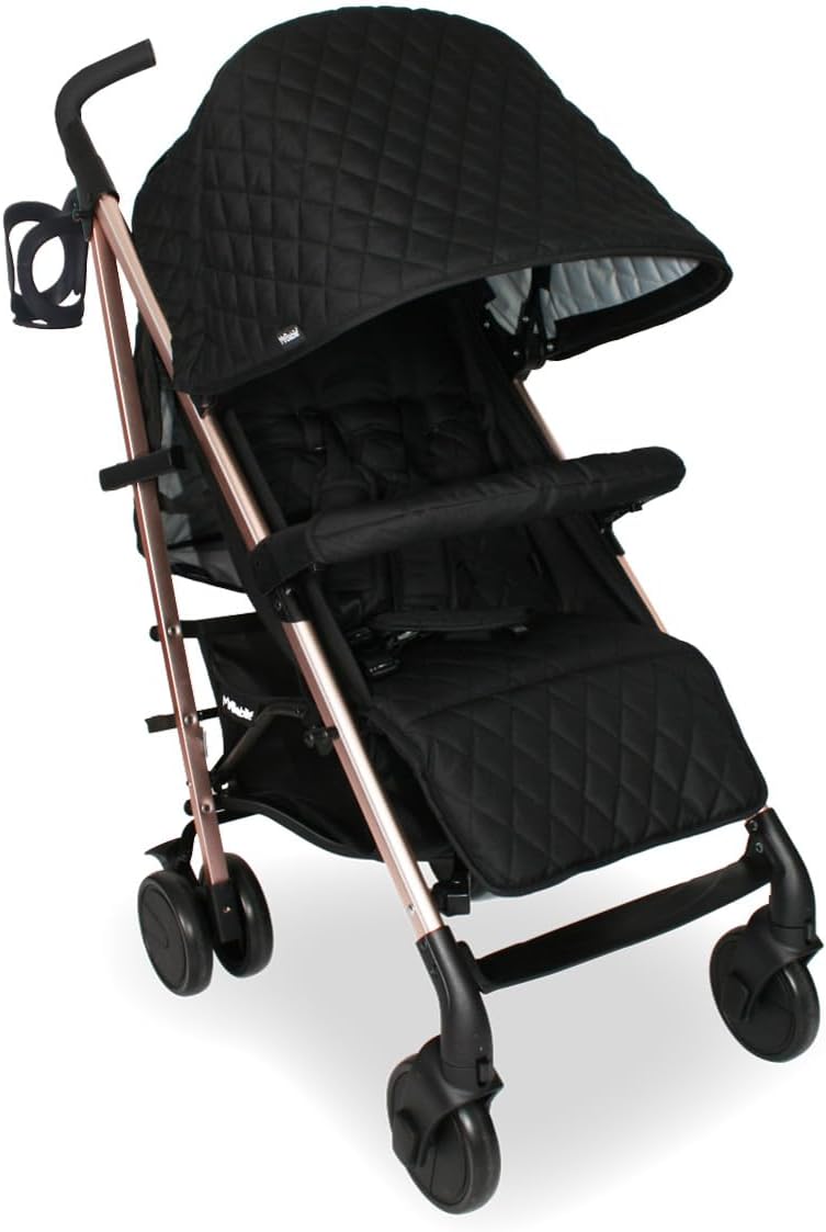 My Babiie MB51 Stroller – from Birth to 4 Years (22kg), Lightweight, Umbrella Fold, Travel Buggy for Toddlers, Pushchair Includes Footmuff, Cup Holder, Rain Cover - Black Quilted