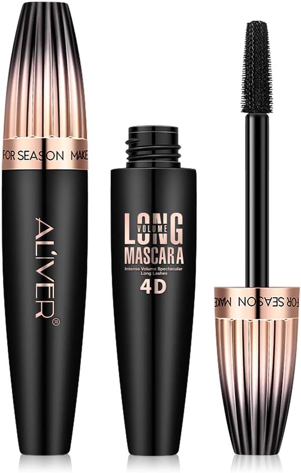 4D Silk Fiber Eyelash Mascara - Black, Extra Long & Thick, Waterproof & Smudge-Proof