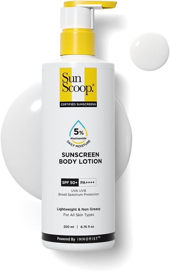 SunScoop 5% Niacinamide Daily Moisture Sunscreen Body Lotion SPF 50+ PA++++ | 24-Hours Moisturization | Reduces Pigmentation | Smoothens the Skin (200ml)