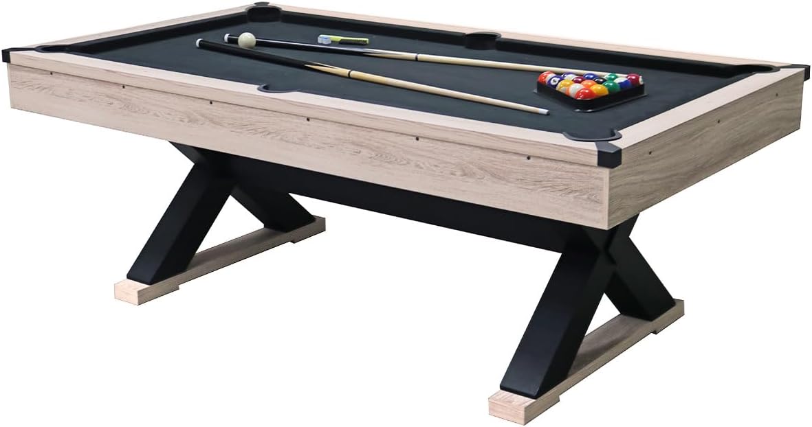 84" Pool Table, 7 FT Billiard Tables with 2 Cue Sticks, Billiard Balls, Cues, Cleaning Brush, X-Legs