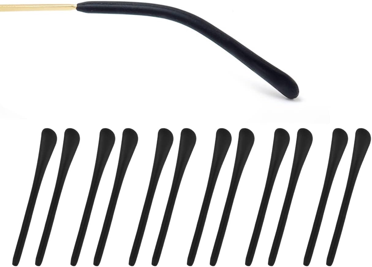 DS. DISTINCTIVE STYLE Eyeglass Metal Frame End Tips 6 Pairs Silicone Ear Sock Pieces Tubes Anti-slip Replacement Glasses Ear Cushion for Thin Metal Eyeglass Legs - Black