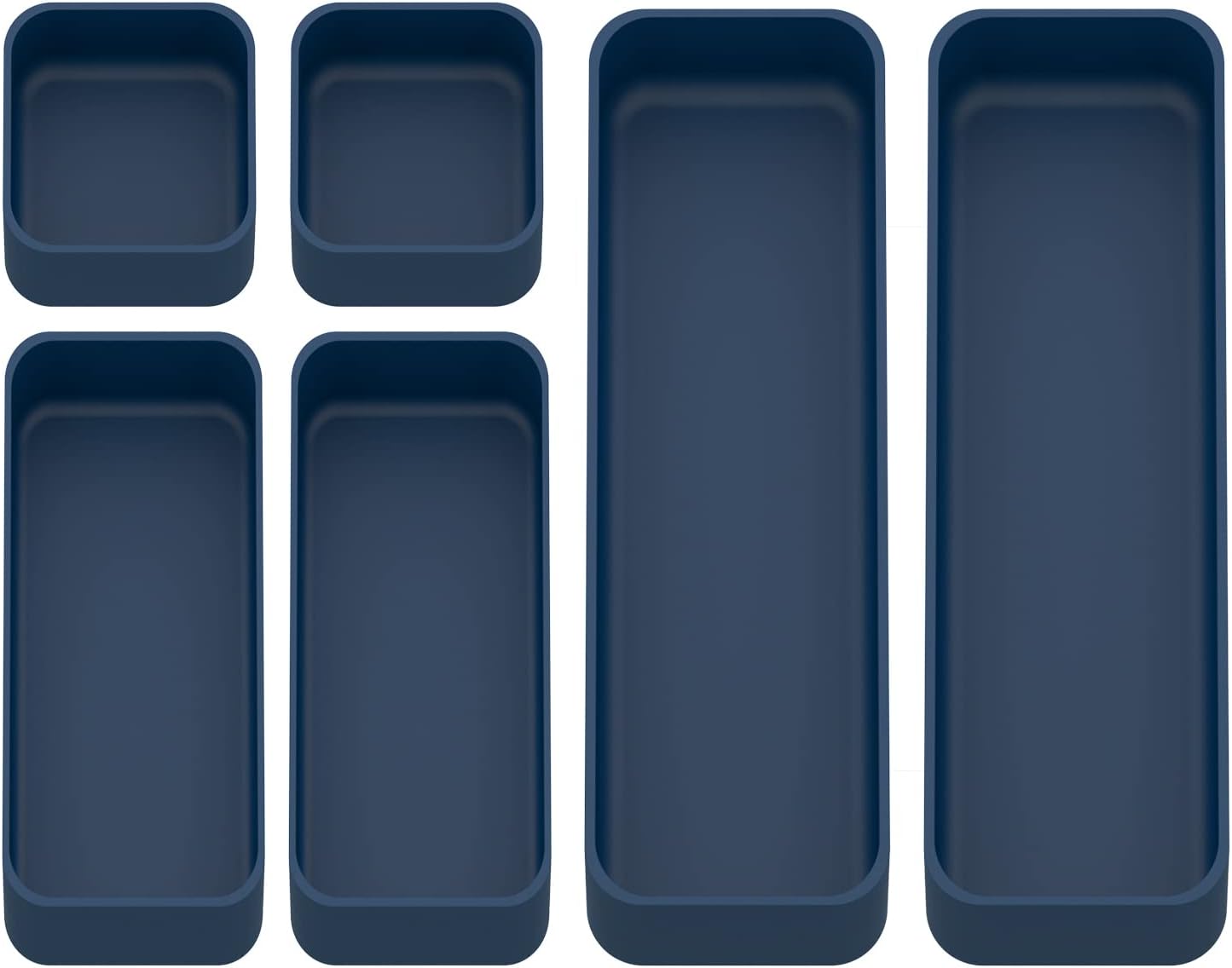 Drawer Organizers, Storage Plastic Desk Bins Stackable Organizers Tray, Bathroom Dividers Small Makeup Bin Clothes Organizing Trays for Containers Vanity Office Cabinet Sliverware Set, Blue
