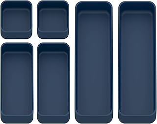 Drawer Organizers, Storage Plastic Desk Bins Stackable Organizers Tray, Bathroom Dividers Small Makeup Bin Clothes Organizing Trays for Containers Vanity Office Cabinet Sliverware Set, Blue