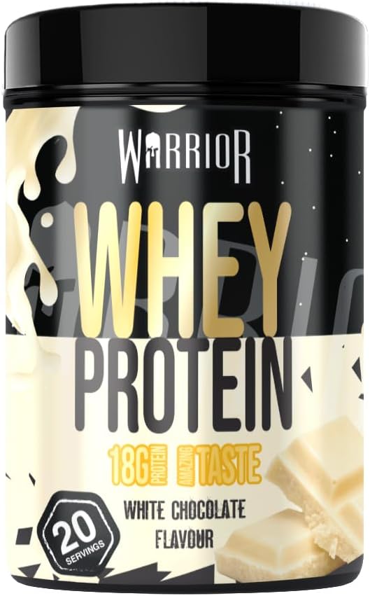 Warrior Whey Protein Powder 500g - Up to 36g* Protein per Shake – Low Sugar - Muscle Growth and Recovery Drink - Amazing Taste - 20 Servings - GMP Certified (White Chocolate)