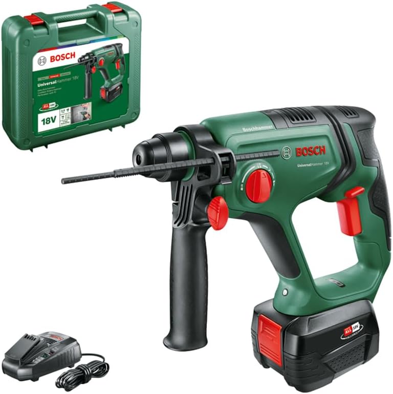 Bosch Cordless Rotary Hammer Drill UniversalHammer 18V (1x Battery 2.5 Ah, 18 Volt System; Drilling/Hammer Drilling/Chiselling; 2.0 J Impact Energy, SDS Plus Tool Holder, in Carrying Case)