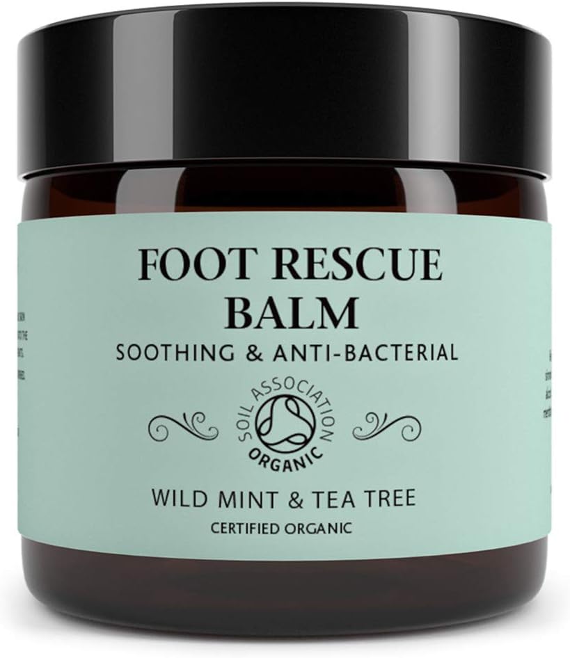 Rescue Foot Balm for Cracked Heels, Dry Skin, Anti-fungal Vegan Organic Repair Cream for Athletes Foot Treatment, Diabetics, Mint & Tea Tree