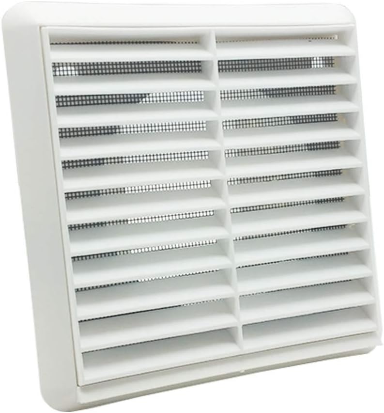 Kair White Louvred Wall Vent Grille 155mm External Dimension with Flyscreen and Round 100mm - 4 inch Rear Spigot