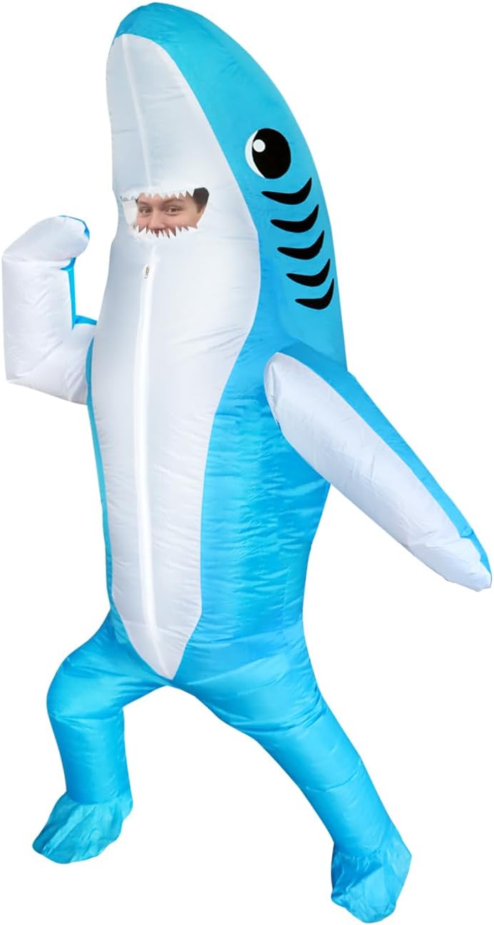 FXICH Inflatable Costume Adult shark costume- Funny Dress Party Costume for Adult Halloween blue (inflatable shark costume)