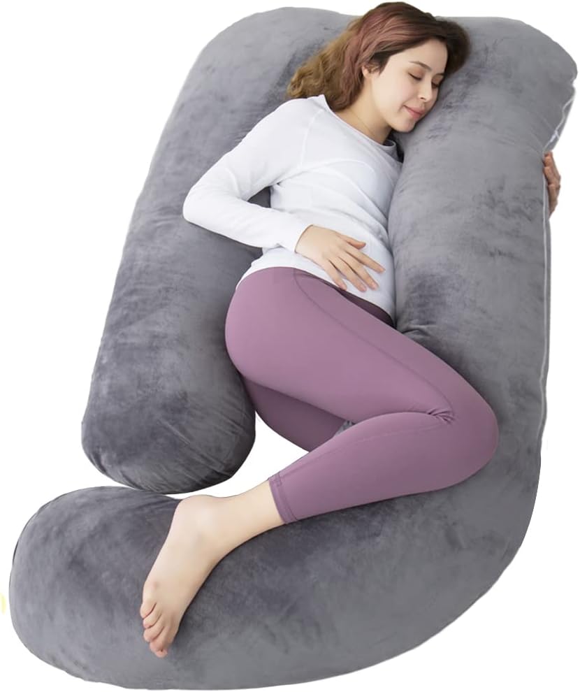 60 Inch Pregnancy Pillow for Sleeping, Extra Large U Shaped Body Pillow, Maternity Pillow for Pregnant Women with Velvet Cover (Dark Grey)