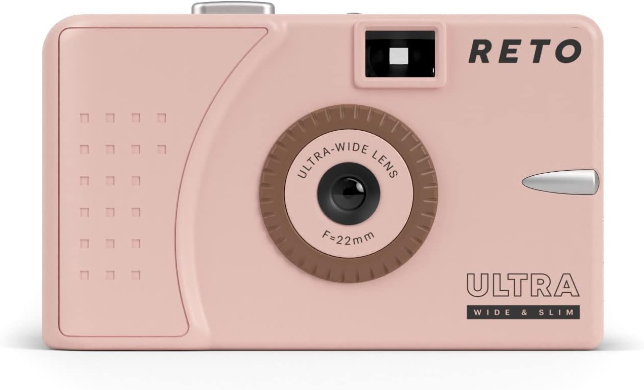 RETO Ultra Wide and Slim 35mm Reusable Daylight Film Camera - 22mm Wide Lens, Focus Free, Light Weight, Easy to Use (Pastel Pink)