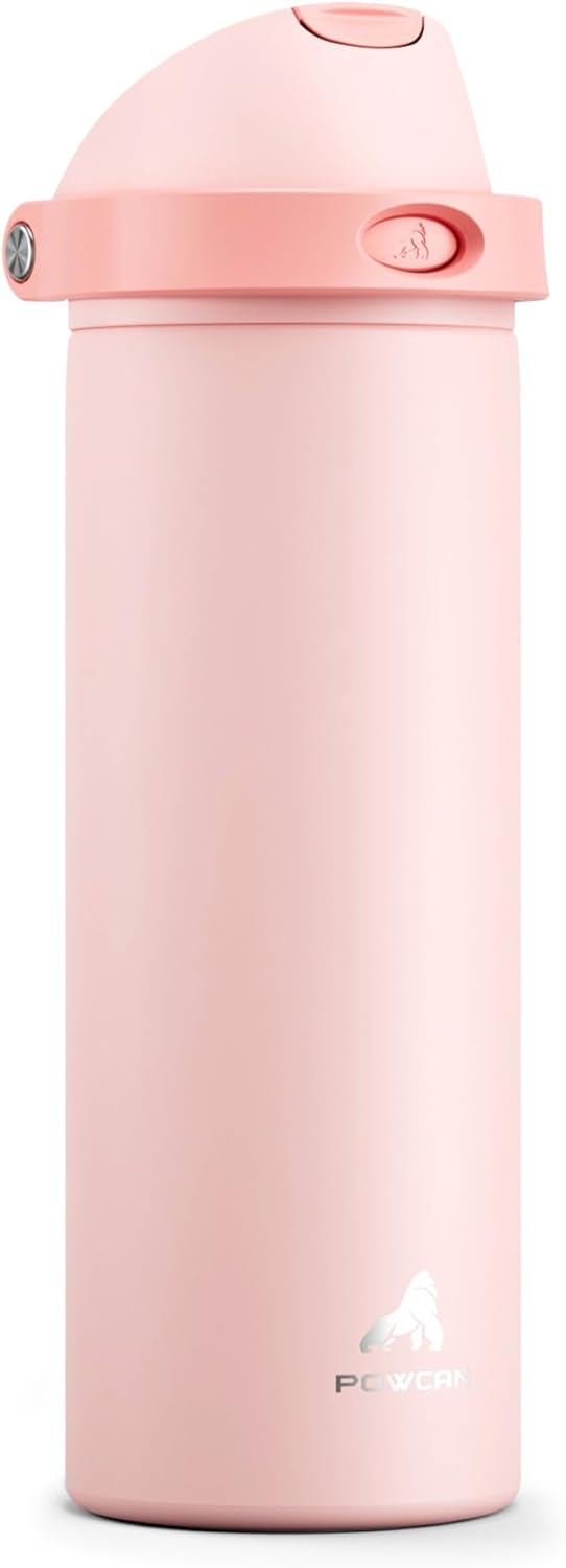 24 oz Insulated Water Bottle for Sports: 2-in-1 Lid with Push-Button Spout & Quick-Flip Straw, Leakproof, Car Cupholder Friendly, Stainless Steel for Gym, School, Travel, Camping (Cotton Candy)