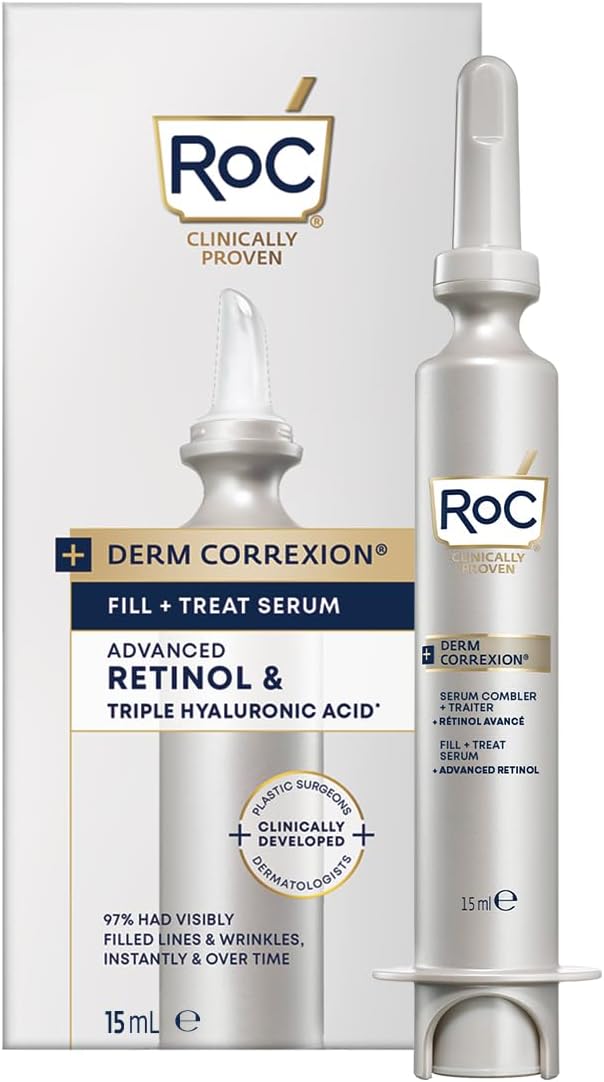 RoC Derm Correxion Serum Fill + Treat for Face, Neck, & Jawline, Wrinkle Filler, Advanced Retinol & Triple Hyaluronic Acid - 15ml