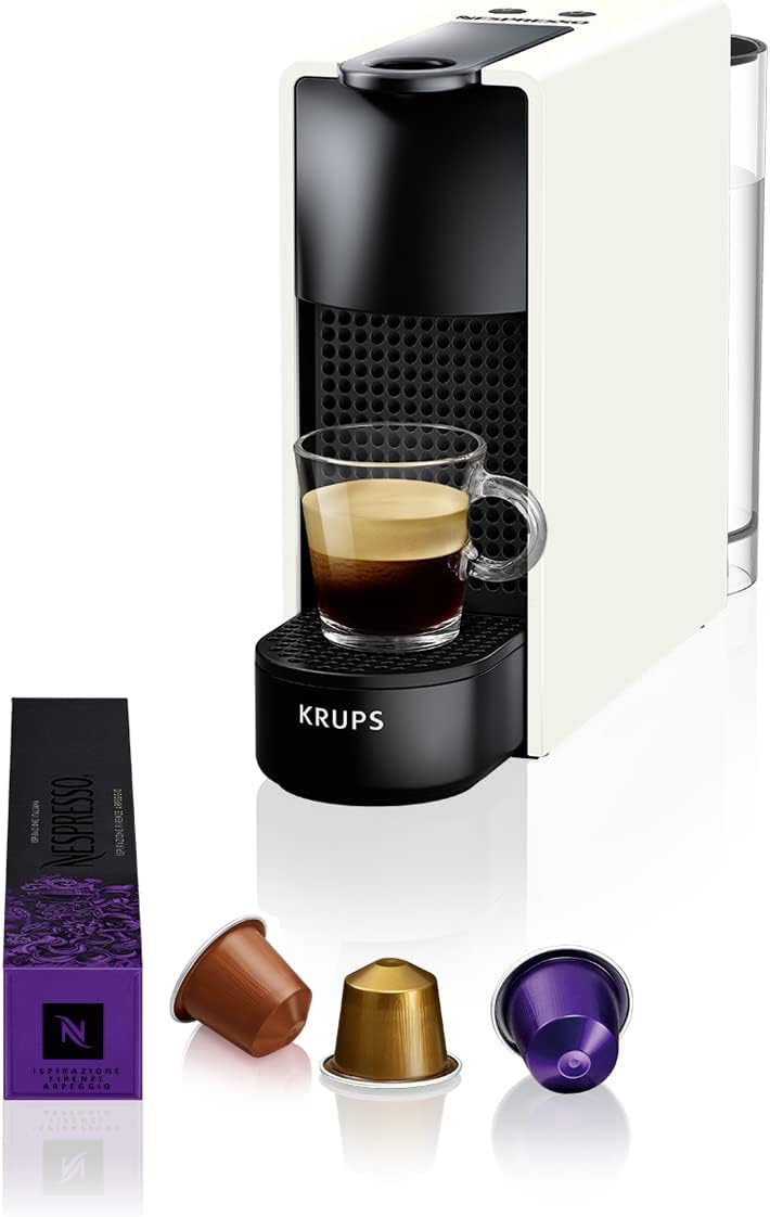 Krups Nespresso Essenza Mini Capsule Coffee Maker, 19-Bar Coffee Machine with 2 Coffee Programmes, Ultra-Compact Size and Auto-Off Function, 1450 W, 0.6 litres White