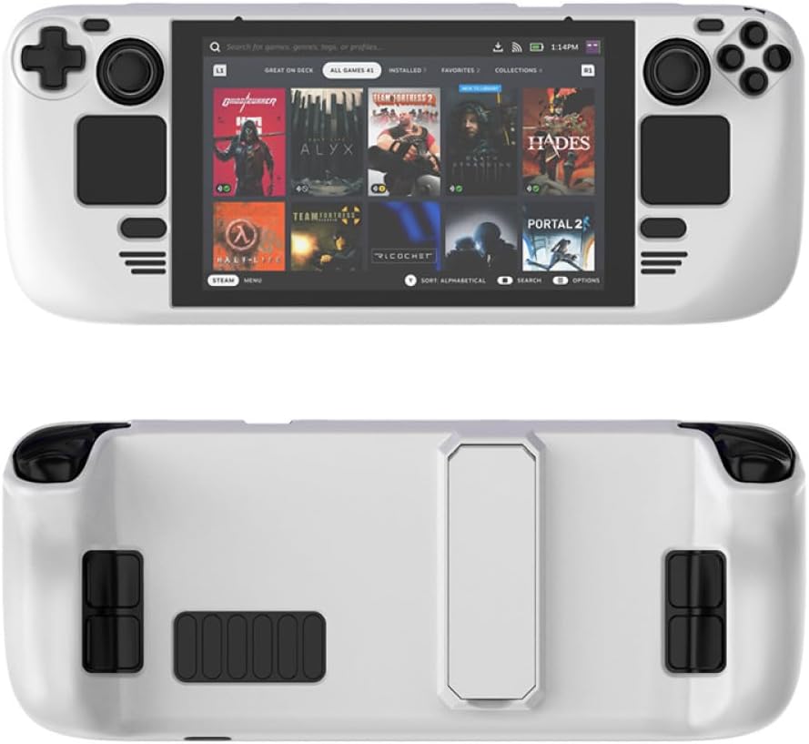 Soft Protective Case for Steam Deck for Steam Deck OLED, Full Protection Cover Scratch Resistant Grip Case with Built-in Kickstand (White)