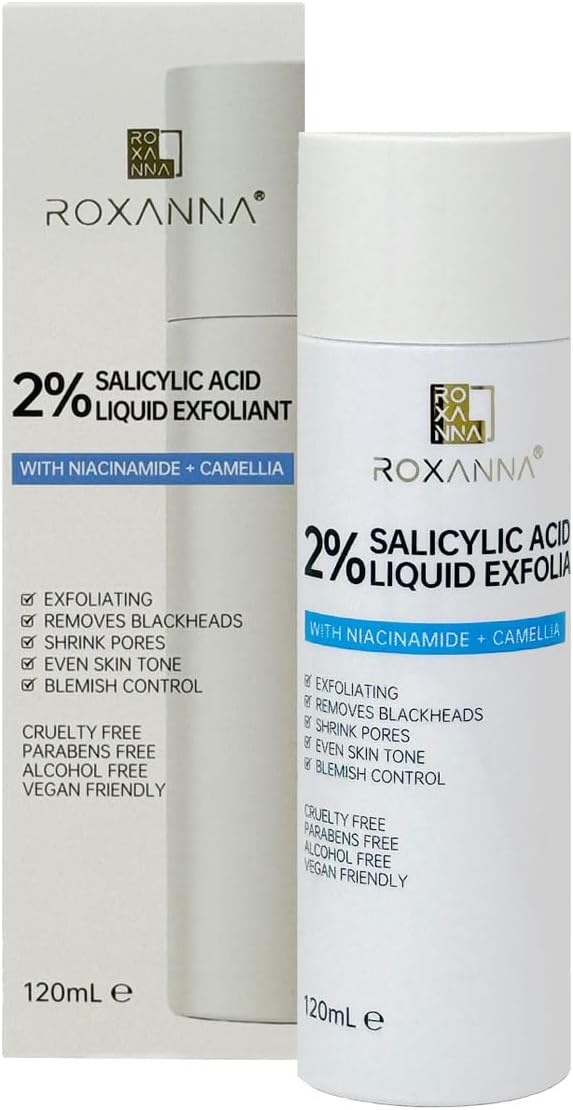 Roxanna 2% BHA Liquid Chemical Exfoliant - Face Exfoliating Peel Fights Blackheads & Enlarged Pores - with Salicylic Acid & Niacinamide, Even Skin Tone, Blemish Control - 120 ml