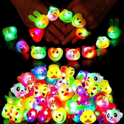 36 Pack Party Bag Fillers for Kids LED Light Up Rings Party Favours for Kids Boys Girls Gift Cute Animal Treasure Box Fillers for Classroom Prizes