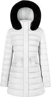 BodiLove Women's Warm Winter Quilted Puffer Short Coat Jacket Plus Sizewith Removable Faux Fur Hood and Zipper White L