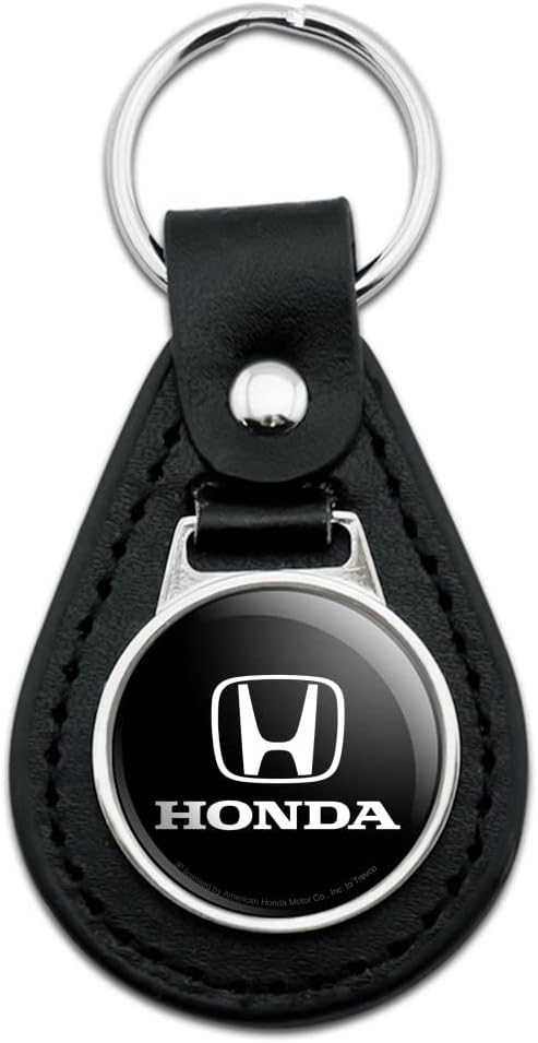 GRAPHICS & MORE Black Leather Honda Logo Keychain