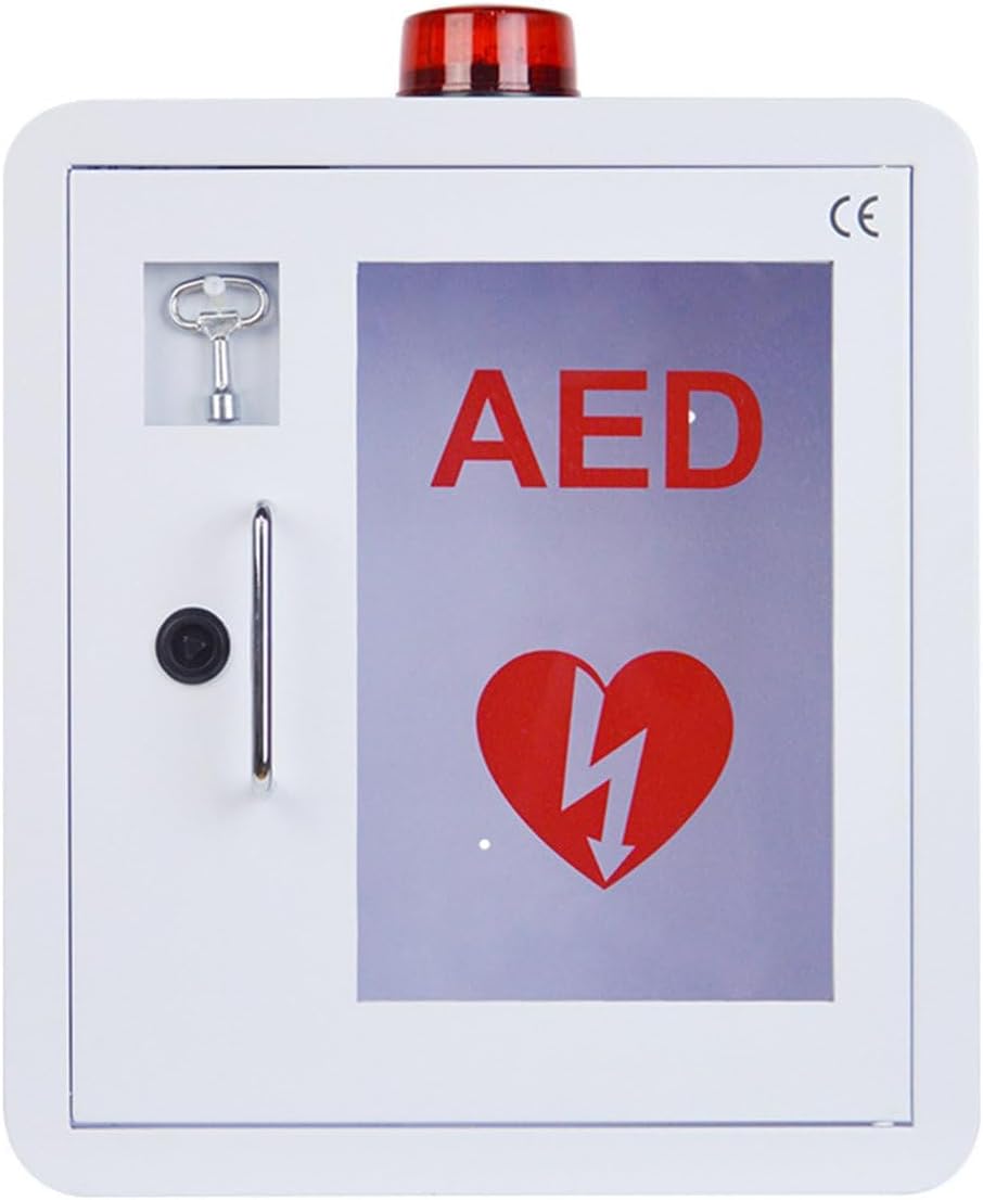 AED Defibrillator Cabinet with Alarm System - Wall Mounted, Industrial Grade Steel Enclosure with PVC Transparent Window, Fits All Brands, 36 x 20 x 40 CM