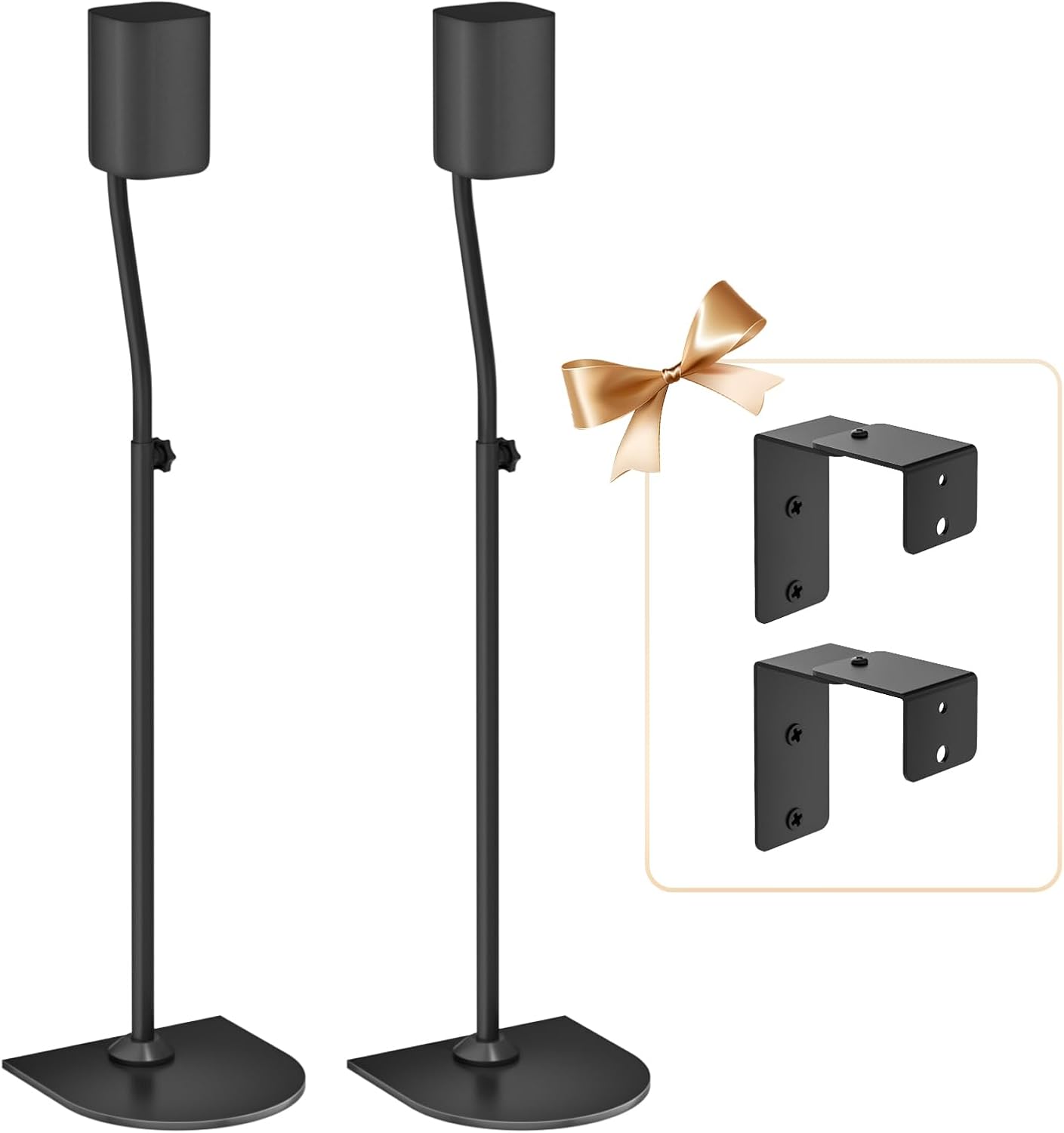 Universal Surround Sound Speaker Stands Pair Height Adjustable Extend 33" to 42" for Samsung, Vizio, Bose, LG, Roku Small Rear Speakers and Most Satellite Surround Speaker Stands with Wall Bracket
