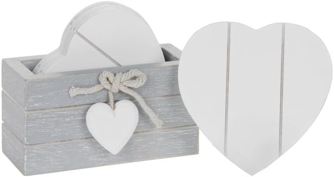 Joe Davies Set of 6 Wooden Heart Drink Coasters With Provence Grey Storage Stand