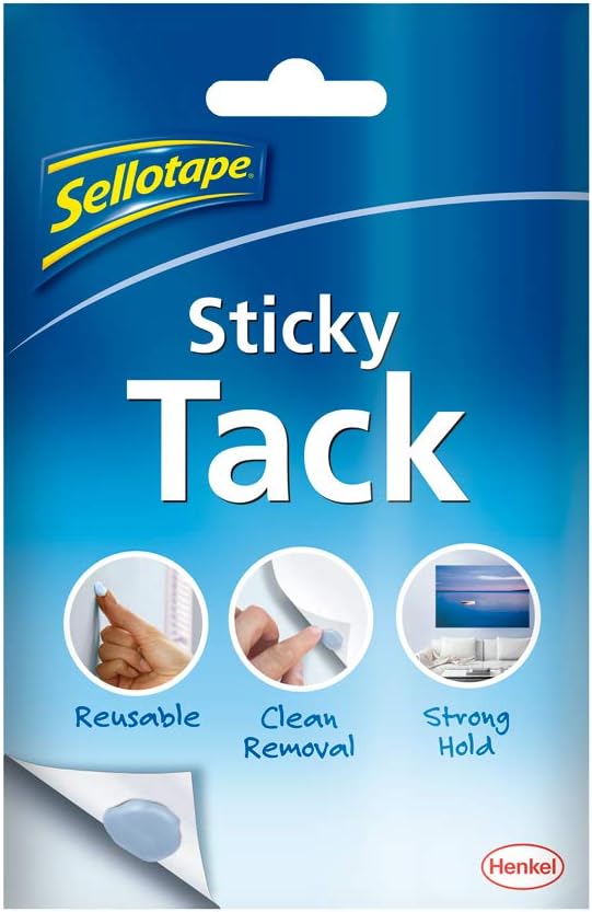 Sellotape 1792402 Sticky Tack for Home & Office, Reusable Adhesive, Stationery,Craft & Office Supplies,Poster Putty to hang Photos, Cards & More,1 x 45g,blue