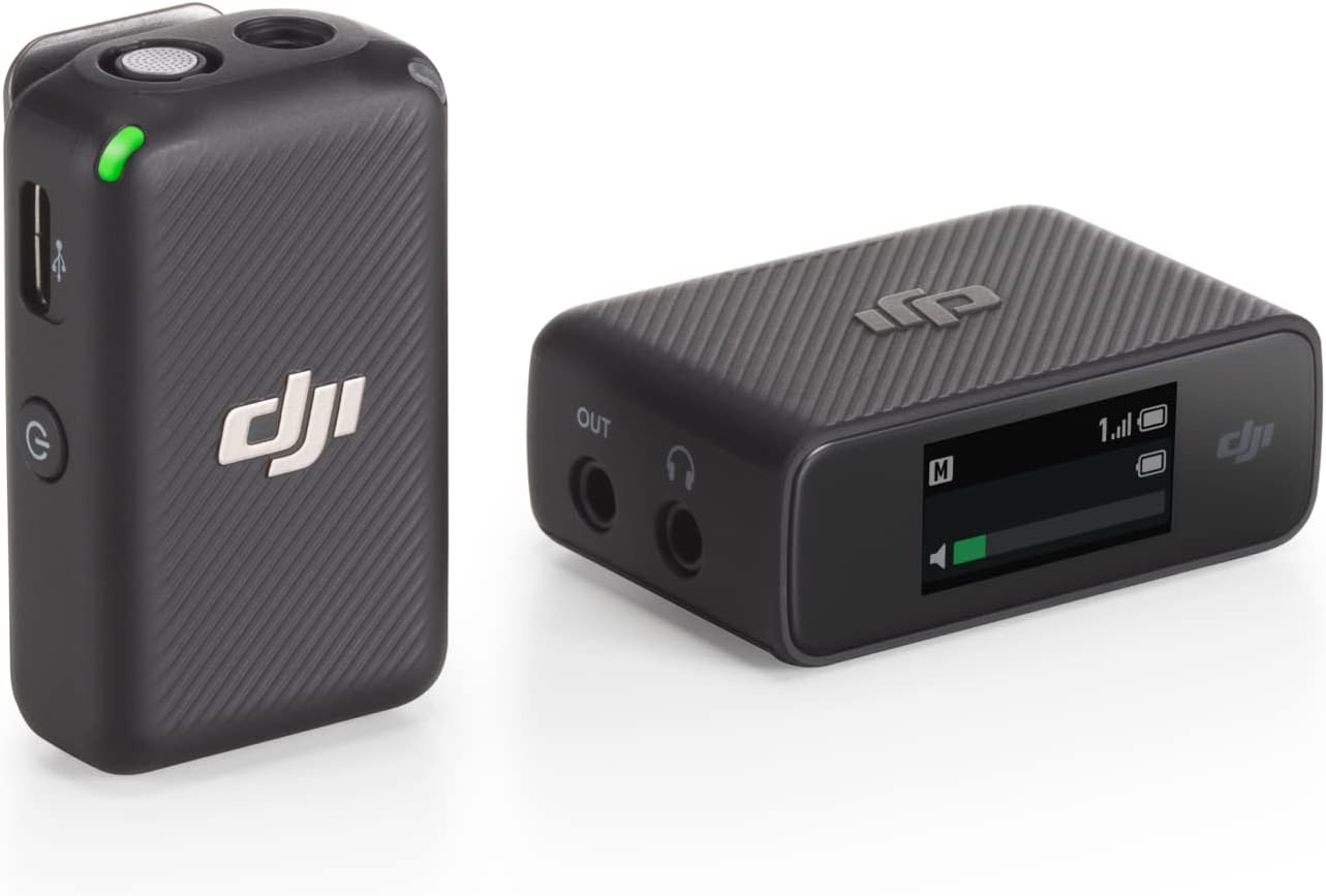 DJI Mic (1 TX + 1 RX), Wireless Lavalier Microphone, 250m (820 ft.) Range, Compact and Ultra-Light, 14-Hour Recording, Wireless Microphones for PC, iPhone, Andriod, Cameras, Vlogs, Live Stream