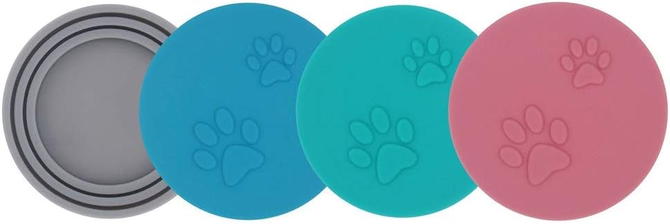 SLSON 4 Pack Pet Food Can Cover Set, Universal Silicone Cat & Dog Food Can Lids Fitting 3 Standard Sizes