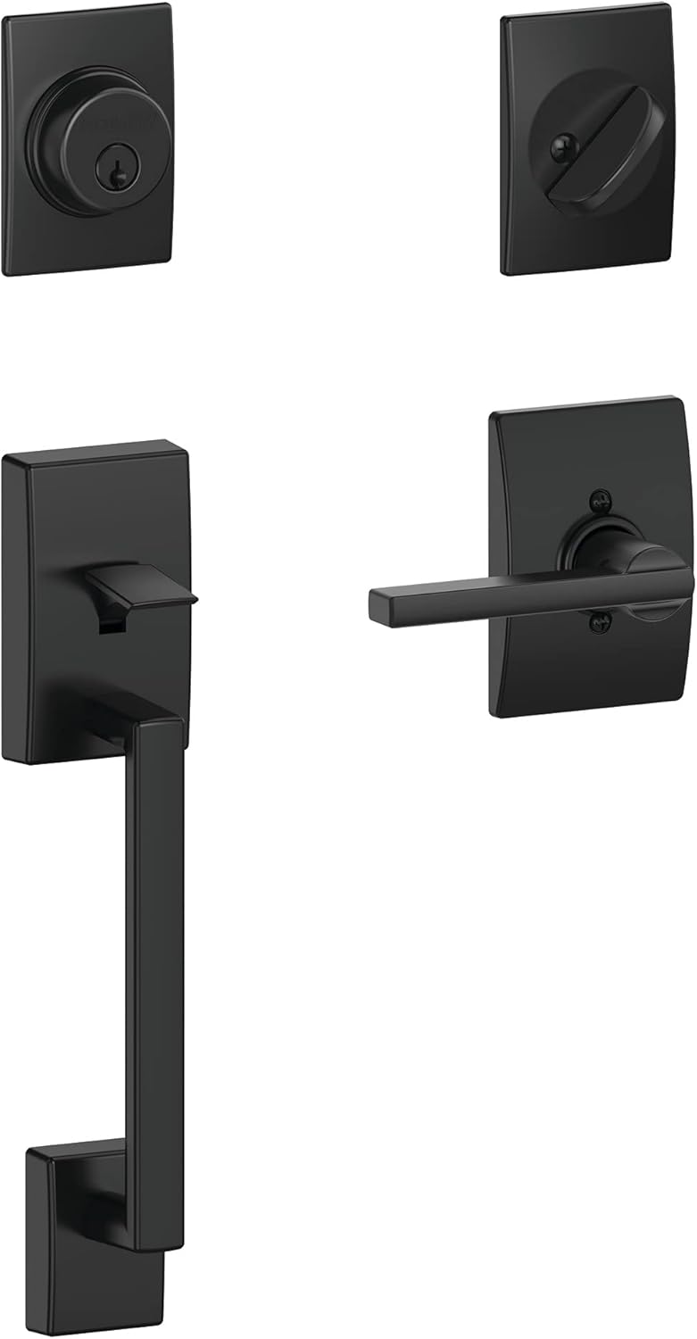 Schlage F60 CEN 622 LAT CEN Century Front Entry Handleset with Latitude Lever, Alloy steel, Deadbolt Keyed 1 Side, Matte Black