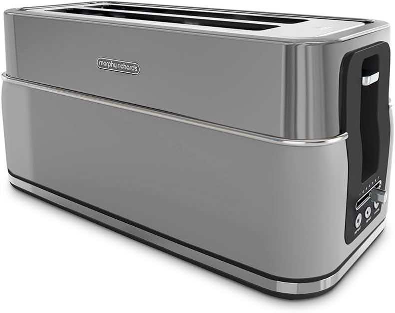 Morphy Richards Signature Matte 4 Slice Toaster, 2 Long Slot Design, Variable Browning, Cancel, Defrost, Reheat, Removable Crumb Tray, 1750W, Grey, 245705