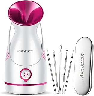Amconsure Facial Steamer - Nano Ionic Face Steamer Warm Mist Steamer for Face Home Sauna SPA, Face Humidifier Steamer for Facial Deep Cleaning Unclogs Pores Sinuses - 5 Piece Stainless Steel Skin Kit