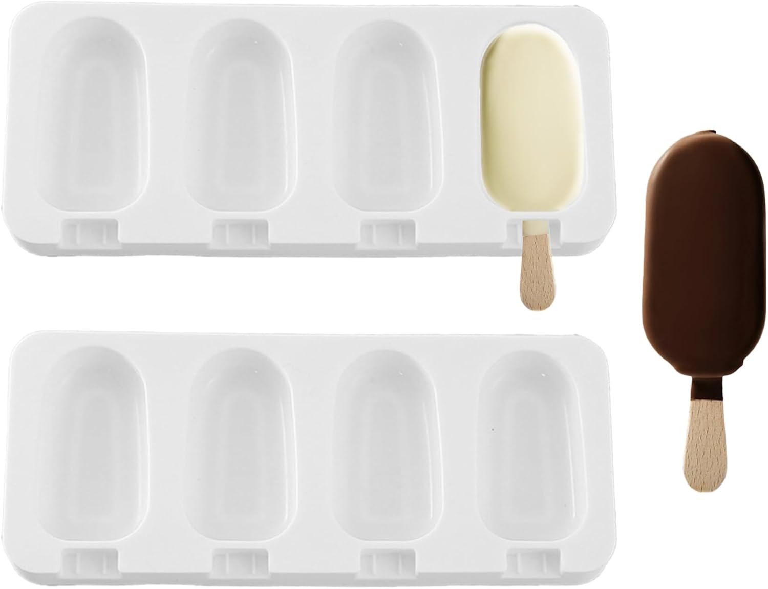 Alwodici 2 Packs Ice Lolly Moulds Silicone Popsicle Mould Elliptical Ice Cream Moulds with Lid Reusable Ice Pop Molds with 100 Wooden Sticks Used for DIY Making of Ice Cream, Popsicles, Chocolate