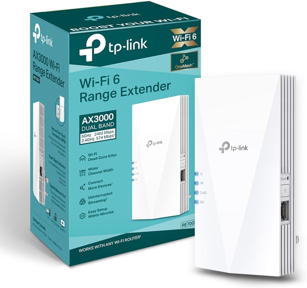 TP-Link RE700X WiFi 6 AX3000Mbps WiFi Extender Booster, Internet Booster, Gigabit Ethernet Port, WiFi Booster Range Extender, EasyMesh, Access Point, WiFi Repeater, App Control Easy Setup, UK Plug