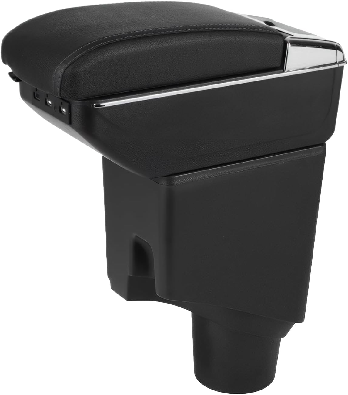 Car Armrest Box Compatible with Toyota Yaris Hybrid 2015-2021, Dual Layer Armrest with 7 USB Charging Ports Black PU Leather Central Console Storage Box Automobile Arm Rest