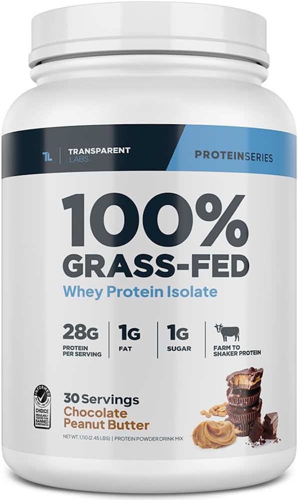 Transparent Labs Grass-Fed Whey Protein Isolate - Naturally Flavored, Gluten Free Whey Protein Powder with 28g of Protein per Serving & 9 Amino Acids - 30 Servings, Chocolate Peanut Butter