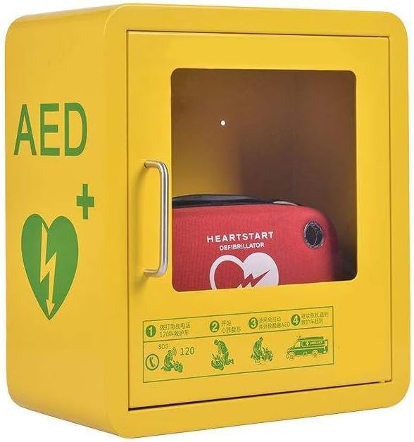 AED Cabinet, AED Defibrillator Wall Mount Storage Box with Snap Lock, Metal Steel Plate and Fits Most AED Models, for Emergency at Home, Office and Public Places
