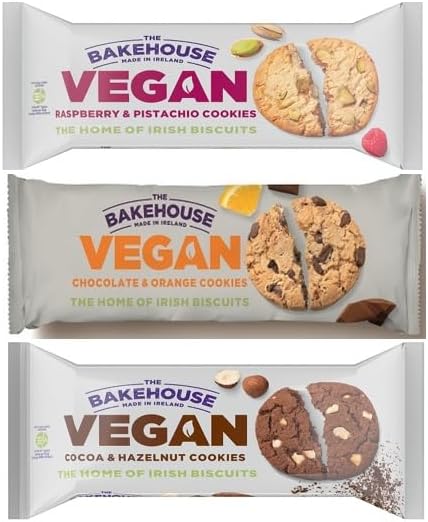 Bakehouse Vegan Cookies Biscuits Luxury Selection, 3 Mixed Raspberry & Pistachio, Chocoalate & Orange and Cocoa & Hazelnut 220g each by Zamfoods, Gift pack for all Occasions (Bundle 1 (3 x 220g))