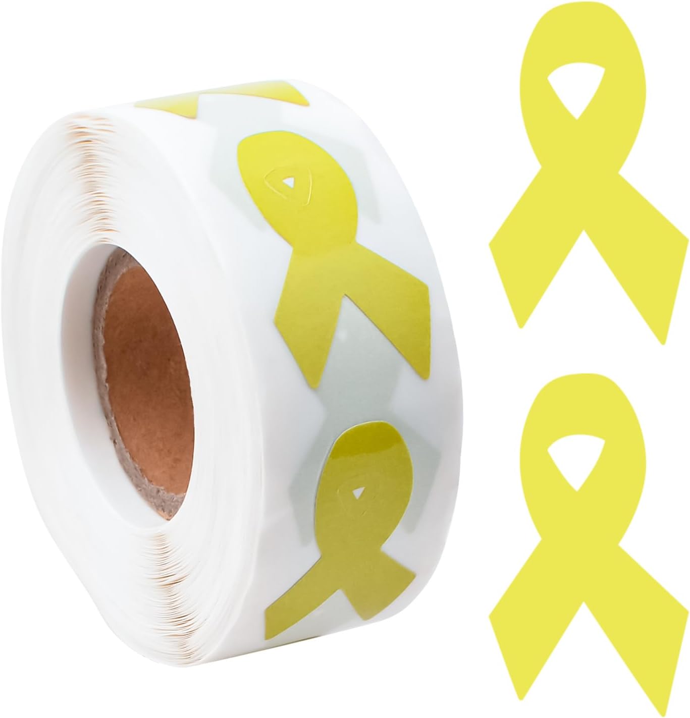 WANDIC 0.75 * 1.28'' Yellow Ribbon Awareness Sticker, 500 PCS Ribbon-Shaped Awareness Sticker Label Roll for Bone Cancer Childhood Cancer Bladder Cancer Awareness