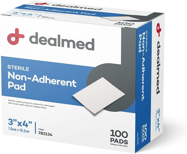 Dealmed Sterile Non-Adherent 3" x 4" Gauze Pads – 100 Count (1 Pack) Non-Adhesive Wound Dressing, Highly Absorbent, Non-Stick, Individually Wrapped for Extra Protection (Box of 100)