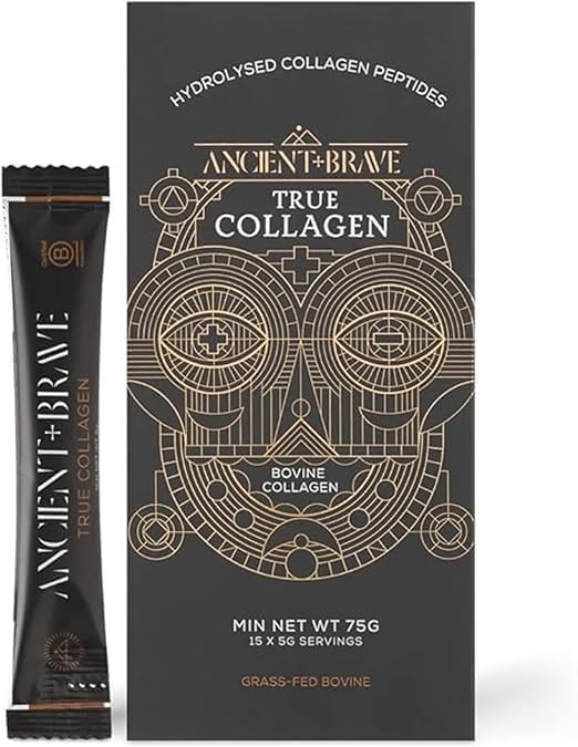 Ancient + Brave True Collagen Sachets 15 x 5 Grams - Grass-Fed Bovine Collagen Powder - 100% Hydrolyzed Collagen Peptides - High Protein - Beauty - Collagen Powder for Women - Halal & Kosher Certified