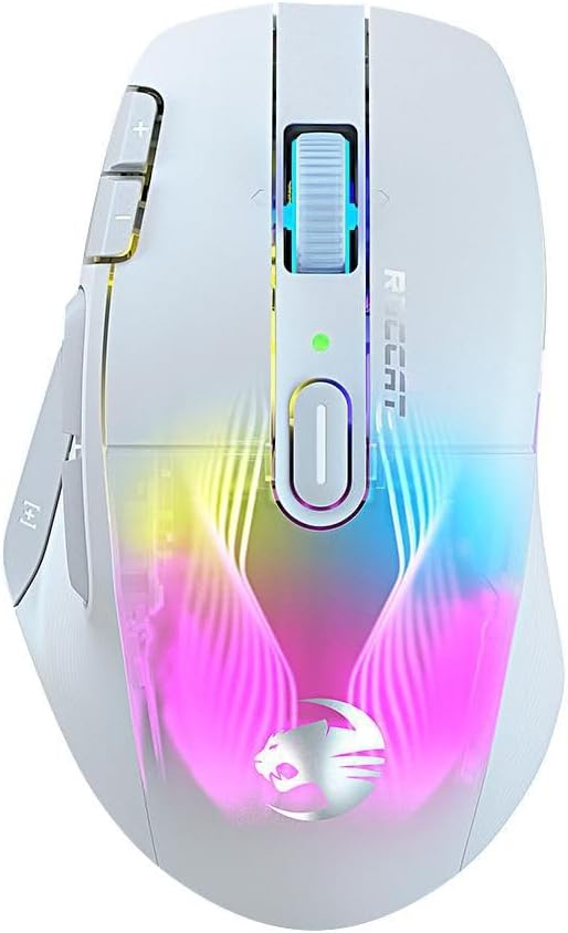 Roccat Kone XP Air – Wireless Gaming Mouse, 19K DPI Optical Sensor, 100h Battery, Charging Dock, AIMO RGB Lighting, White