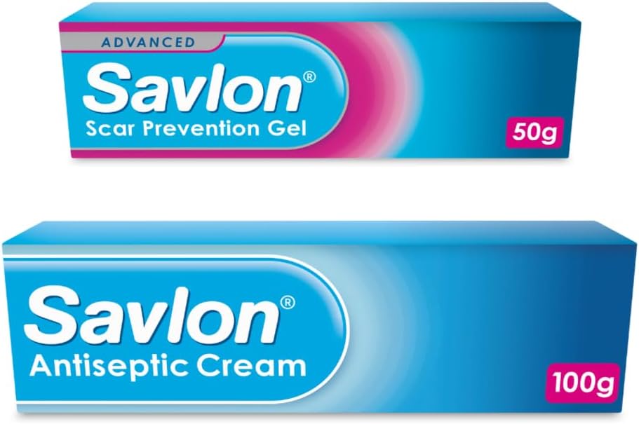 Savlon Antiseptic Cream (1 x 100g) and Scar Prevention Gel (1 x 50g), Fast-Acting Relief, Soothing, Healing, Reduces Swelling and Discomfort, Essential First Aid Bundle (Pack of 2)