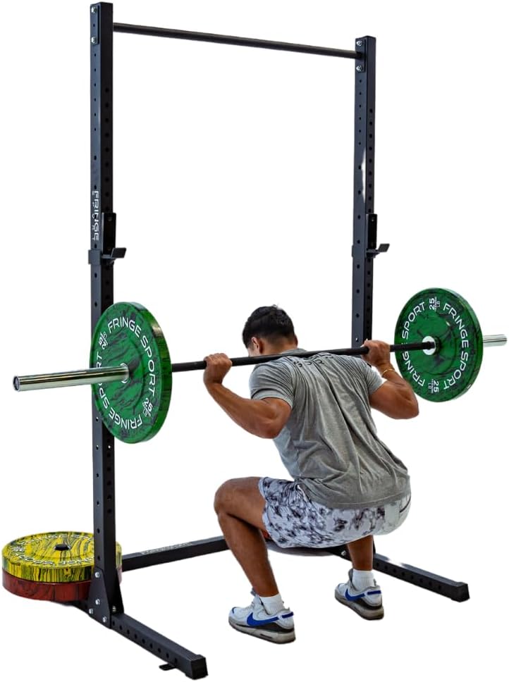 Fringe Sport Garage Series Squat Rack with Pull Up Bar - Compact 4'x4' Power Rack for Home Gym, Versatile Squat Cage for Powerlifting and Strength Training, 750lb Squat Rack Weight Capacity